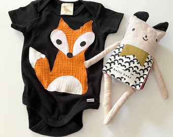 Fox Onesie®- Natural Cotton- Gender Neutral Gift-Recycled Sustainable Applique-Eco Friendly-Woodland Forest Animal Outfit