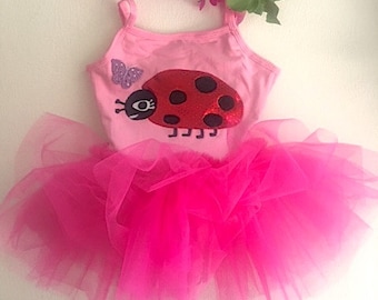 Ladybug and Butterfly Leotard Tutu Dress-Garden Themed Birthday Outfit-Ladybug Dress-Ladybug Tutu-Bug Themed Birthday Outfit