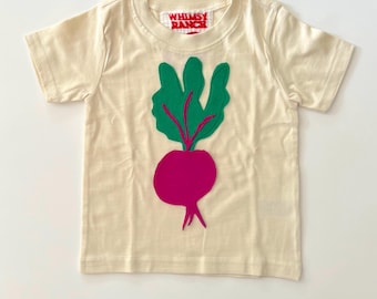 Handmade Radish Appliqued Kids Shirt: Baby and Toddler  Veggie Tee - Garden Shirt