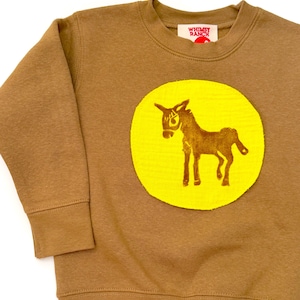 Hand Block Printed Donkey Sweatshirt | Handmade Kid's Fleece Pullover | Fall/Winter Farm Animal Sweater image 3