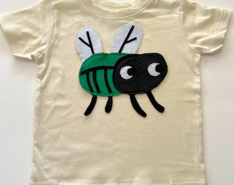Handmade Fly Appliqué Kids T-Shirt – Whimsical Insect Bug  Top – Funny Kid's  Nature Shirt