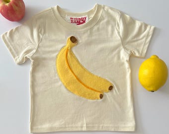 Banana Tee-100% Soft Natural Cotton- Recycled felt and Fleece Fabric-Eat Your Fruit & Vegetables-Farm Fresh-Sustainable-Gender Neutral