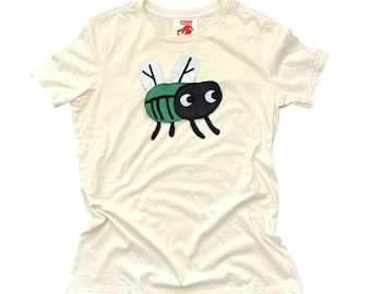 Adult Handmade Fly T-Shirt – Fleece Bug Appliqué, Whimsical  Insect Unisex Tee