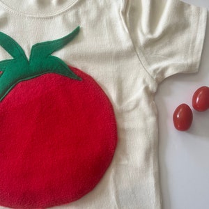 Plush Tomato Tee-100% Soft Natural Cotton-Can Be Personalized w/ Birthday Number or Initial-Eat Your Vegetables-Farm-Soft and Furry image 2