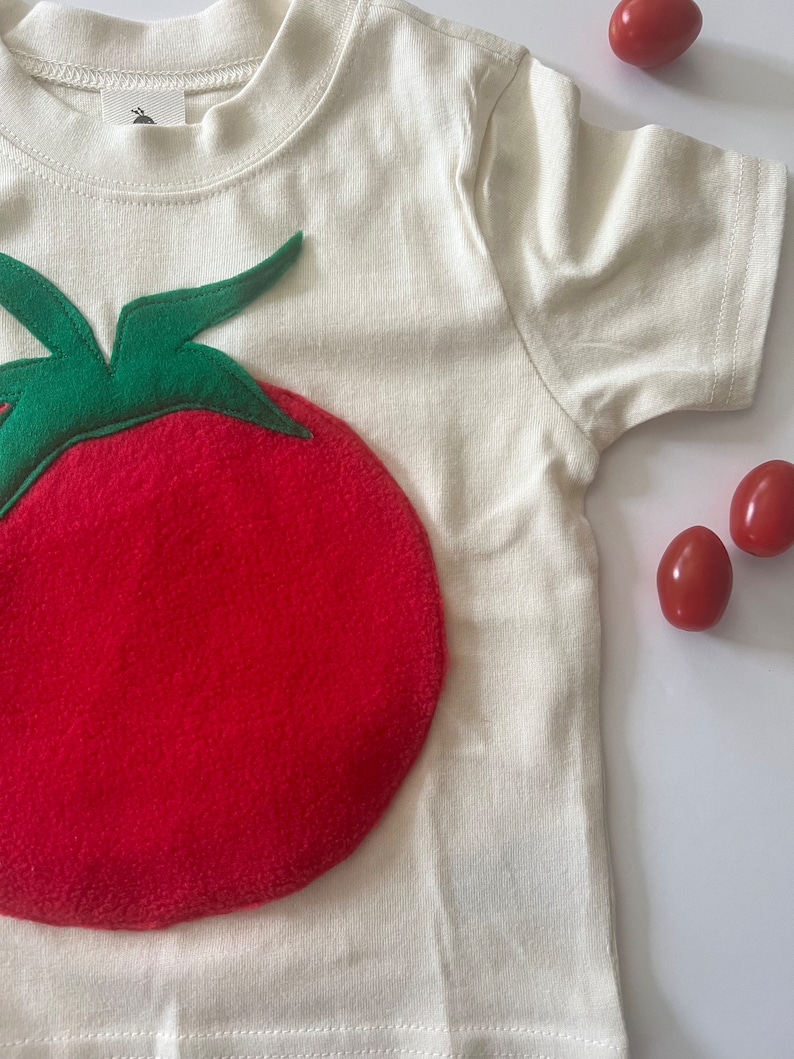 Plush Tomato Tee-100% Soft Natural Cotton-Can Be Personalized w/ Birthday Number or Initial-Eat Your Vegetables-Farm-Soft and Furry image 2