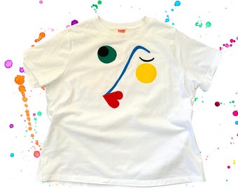 Hand-Appliquéd Picasso Face T-Shirt – Modern Art, Cotton Tee