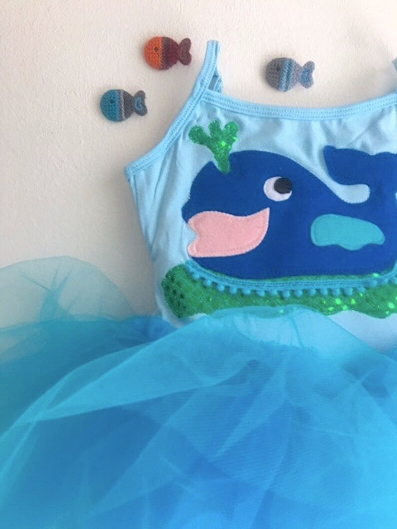 Whale Leotard Tutu Dress-Under The Sea Themed Birthday Dress-Beach Birthday Outfit-Whale Dress-First Birthday Whale-Whale Baby Shower image 4