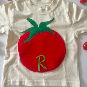 Plush Tomato Tee-100% Soft Natural Cotton-Can Be Personalized w/ Birthday Number or Initial-Eat Your Vegetables-Farm-Soft and Furry image 4