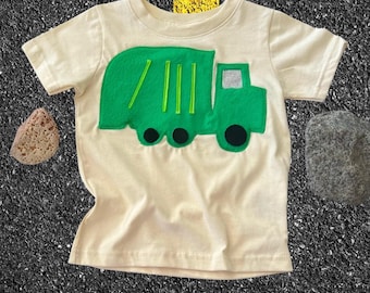 Trash Truck Shirt-Soft Natural Cotton-Recycle Truck-Garbage Truck Tee-Recycled Fleece Hand Appliqued-Sustainable-Gender Neutral-Truck Gift