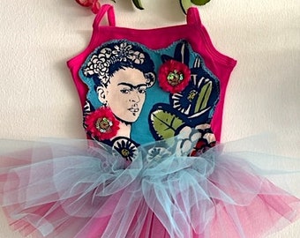 Girls Frida Kahlo Leotard Tutu- Girls Frida Kahlo  Dress-Toddler Fiesta Dress-Girls Mexican Dress-Frida Kahlo Costume