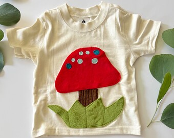 Plush Mushroom Tee-100% Natural Cotton-Can Be Personalized w/ Birthday Number or Initial-Nature Lovers-Woodland-Soft and Furry