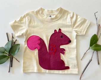 Plush Squirrel Tee-100% Soft Natural Cotton-Can Be Personalized w/ Birthday Number or Initial-Woodland Creature-Soft and Furry