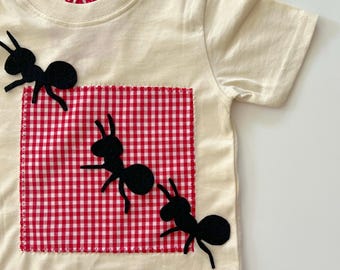 Kids Ant Tee: Hand Appliqued Soft Washable Felt Ants - Kids Bug
