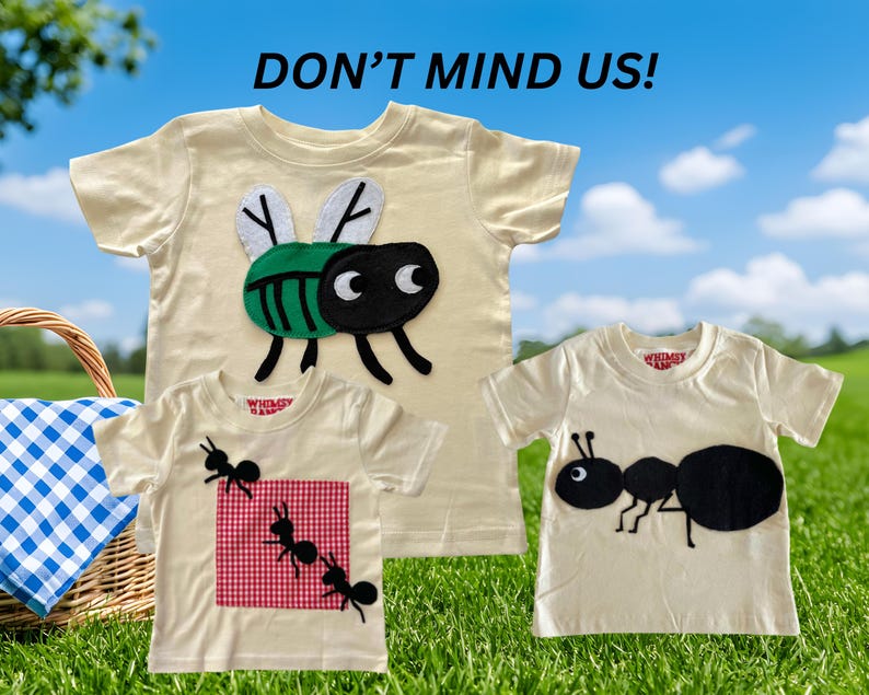 Kids Ant Tee: Hand Appliqued Soft Washable Felt Ants - Kids bug shirt- Gingham Picnic image 2