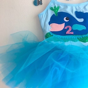 Whale Leotard Tutu Dress-Under The Sea Themed Birthday Dress-Beach Birthday Outfit-Whale Dress-First Birthday Whale-Whale Baby Shower image 2