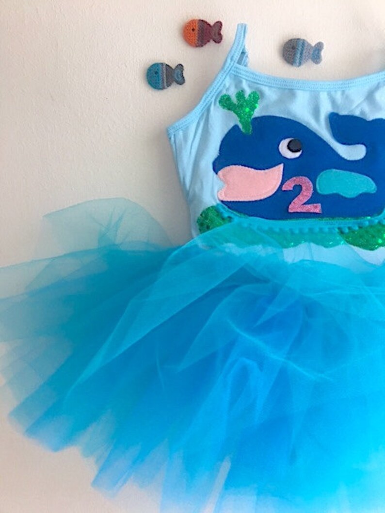 Whale Leotard Tutu Dress-Under The Sea Themed Birthday Dress-Beach Birthday Outfit-Whale Dress-First Birthday Whale-Whale Baby Shower image 2