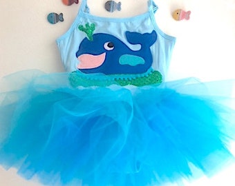 Whale Leotard Tutu Dress-Under The Sea Themed Birthday Dress-Beach Birthday Outfit-Whale Dress-First Birthday Whale-Whale Baby Shower