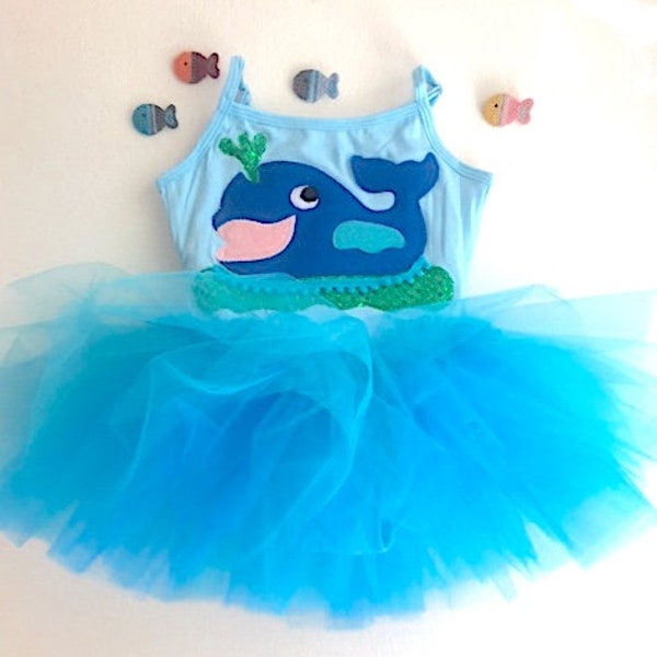 Whale Leotard Tutu Dress-Under The Sea Themed Birthday Dress-Beach Birthday Outfit-Whale Dress-First Birthday Whale-Whale Baby Shower