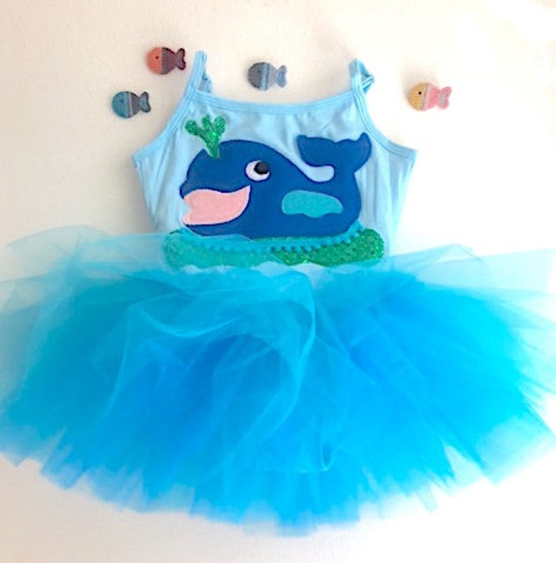 Whale Leotard Tutu Dress-Under The Sea Themed Birthday Dress-Beach Birthday Outfit-Whale Dress-First Birthday Whale-Whale Baby Shower image 1