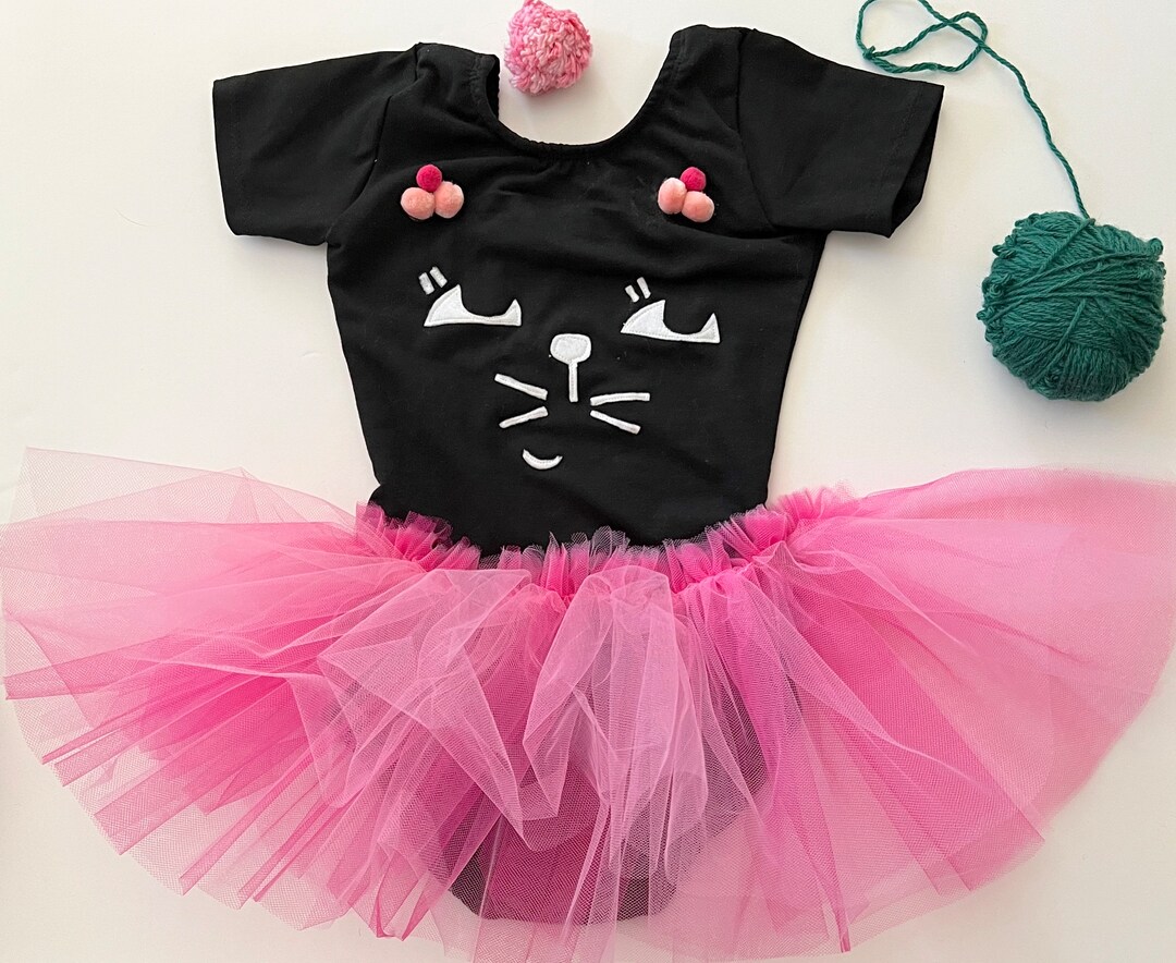 Purrfect Kitty Leotard Tutu Dressinfant to Child Size Pink Pom Pom