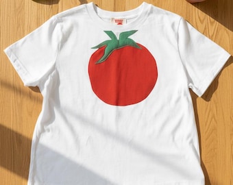 Adult Hand-Appliqued Tomato T-Shirt: Plush Fleece, Coastal Core Vibes