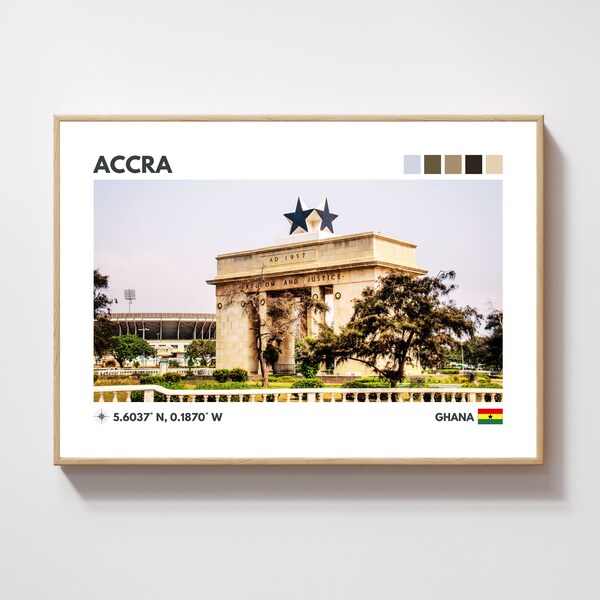 Accra Reiseposter, Ghana, Minimalistische Wandkunst, Reise Kunstdruck, Urlaubserinnerung, Digitaler Sofort Download, 300 DPI, JPG