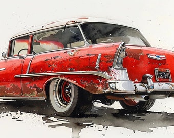 1956 Chevy Wagon in Watercolor