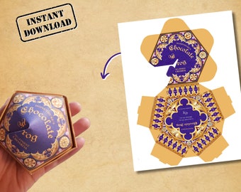 Wizard chocolate frog box template PDF printable and Editable Template, Editable chocolate frog cards, Party Props Magic Croakoa Treats box