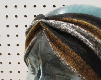 Black, Grey + Yellow Striped Turban, Headband, Turband, Ear Warmer, Boho