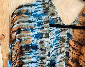 Chiffon Cardigan Blue Sage and Orange Tye Dye Pattern