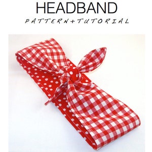 Könnte beinhalten: Ein rot-weiß kariertes Stirnband mit weißen Punkten auf der Rückseite. Das Stirnband ist oben zu einem Knoten gebunden.