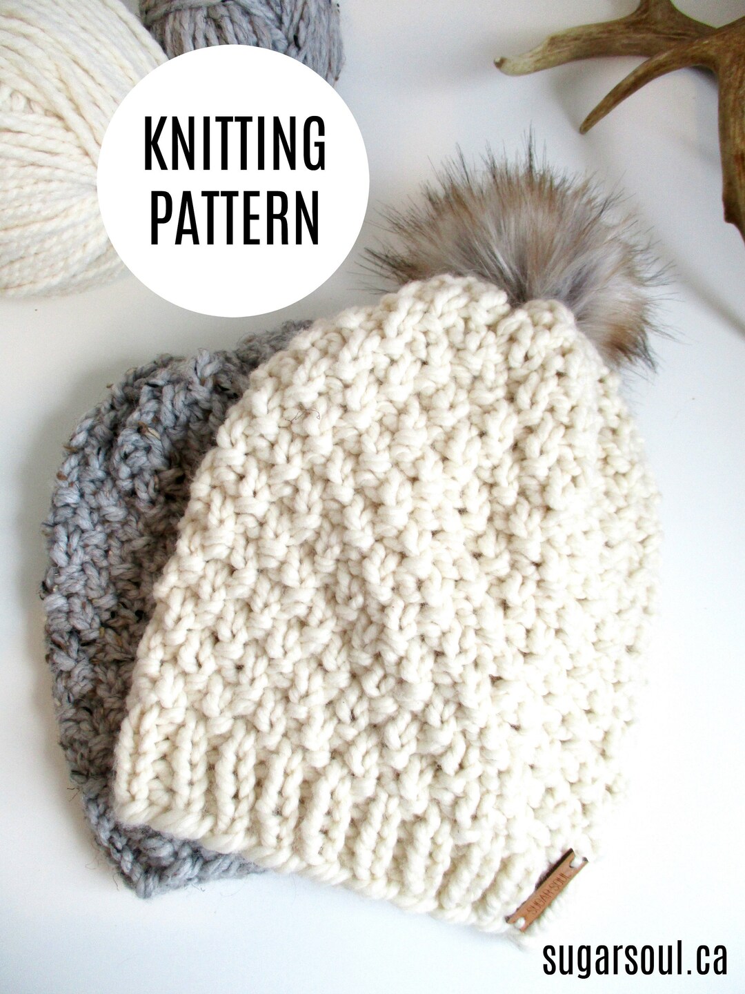 Pom Pom Hat Knitting Pattern / Knit Hat Pattern / Knit Pattern /PDF