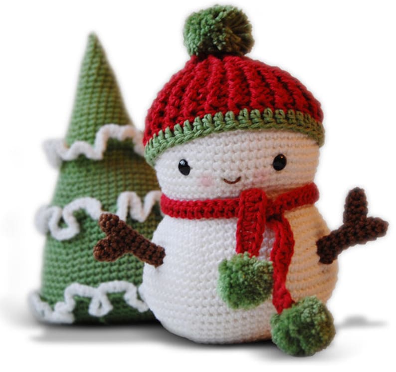 Gehaakt sneeuwpoppatroon Frosty de sneeuwman en kerstboom DIY-kerstdecor afbeelding 1