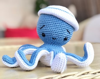 Crochet octopus pattern - Sailor Octopus - stuffed toy, softie, plushie