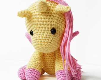 Crochet unicorn pattern - Amigurumi Peachy Rose the Unicorn, stuffed doll, softie, plushie, pdf download