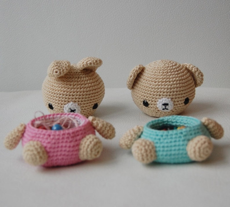 Bear and Bunny Box Crochet Pattern Amigurumi jewelry box, storage box, gift for children image 5