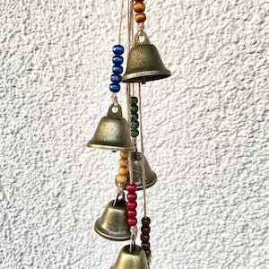Wind chime made of Bavarian bells for balcony, garden and indoor use. Vintage bells. Witch bell. Cow bell. Gift home decor.