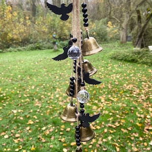 Raven nest - wind chime with brass bells. Boho. Door pendant, raven, home decoration, protective symbol, spiritual, witchcraft, cowbell