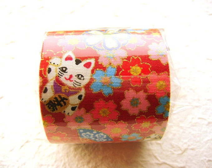 Japanese Fabric Tape Cherry Blossoms Maneki Neko Lucky Cat Etsy