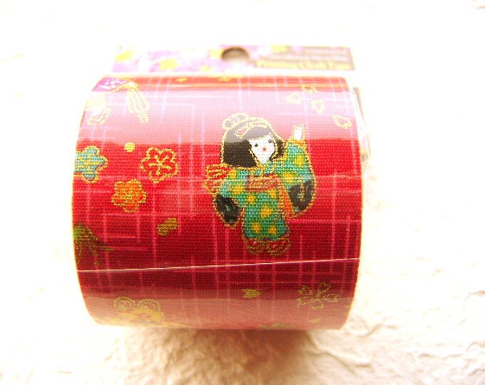 Japanese Fabric Tape Plum Blossoms Little Girls Playing Red Etsy
