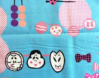 Japanese Fabric Blue Fabric 1 Yard 100% Cotton 110 x 100 cm With Geisha Hairpins Lanters Plum Blossoms And More (F24-P31)