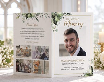 Editable Funeral Program Template, Funeral Memorial, Greenery Order Of Service, Celebration Of Life Program, Instant download #F116