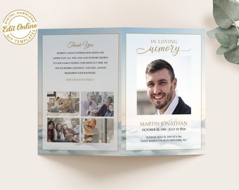 Editable Funeral Program Template, Funeral Memorial, Blue Sky Heaven Order Of Service, Celebration Of Life Program, Instant download F118