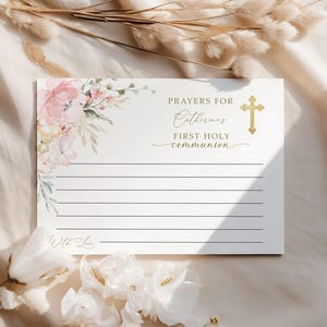Modèle de carte de prière de première communion pour les filles, modèle de carte de prière fleur rustique, téléchargement immédiat, baptême de bébé, #HC31