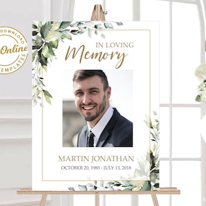 SET Funeral Heart Collage Templates, Greenery Funeral Photo Collage, Celebration of Life, Easel Display Memorial Poster