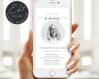 Digital Funeral Invitation In Loving Memory Phone Invitation Memorial Evite Editable Electronic Funeral Evite Text Message Invite, #F72
