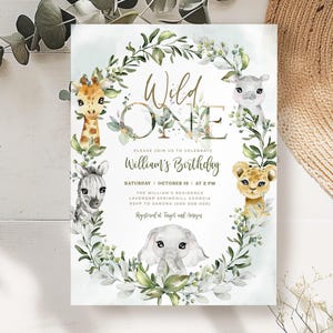 Wild One Birthday Boy Invitation, EDITABLE Safari Animals Party Invite Template, Jungle Safari Theme First Birthday, Instant Download #BD35