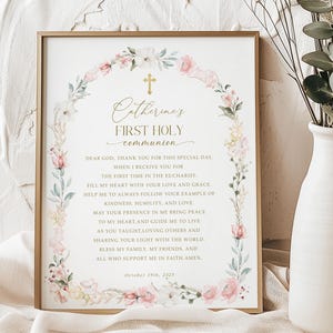 Editable Girls First Holy Communion Prayer Sign Template, Rustic Pink, Printable, Instant Download, Baby Christening Prayer Card #HC31