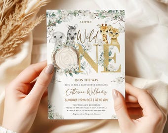 Safari Baby shower Invitation, Jungle Animals Baby shower Invitation, Wild One Baby shower Invitation, Safari Animals Editable Template BB95