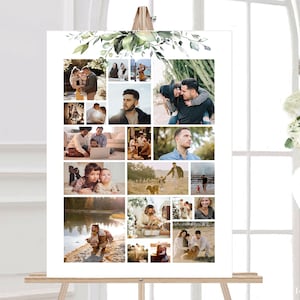 SET Funeral Heart Collage Templates, Greenery Funeral Photo Collage, Celebration of Life, Easel Display Memorial Poster
